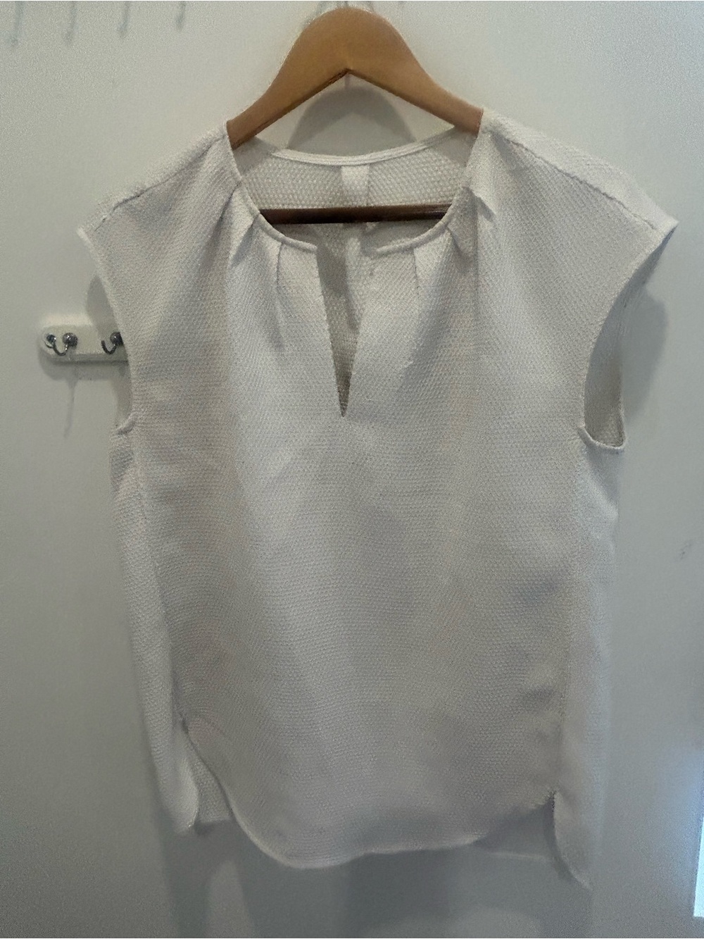 J. Crew White Textured Notch-Neck Cap-Sleeve Blouse